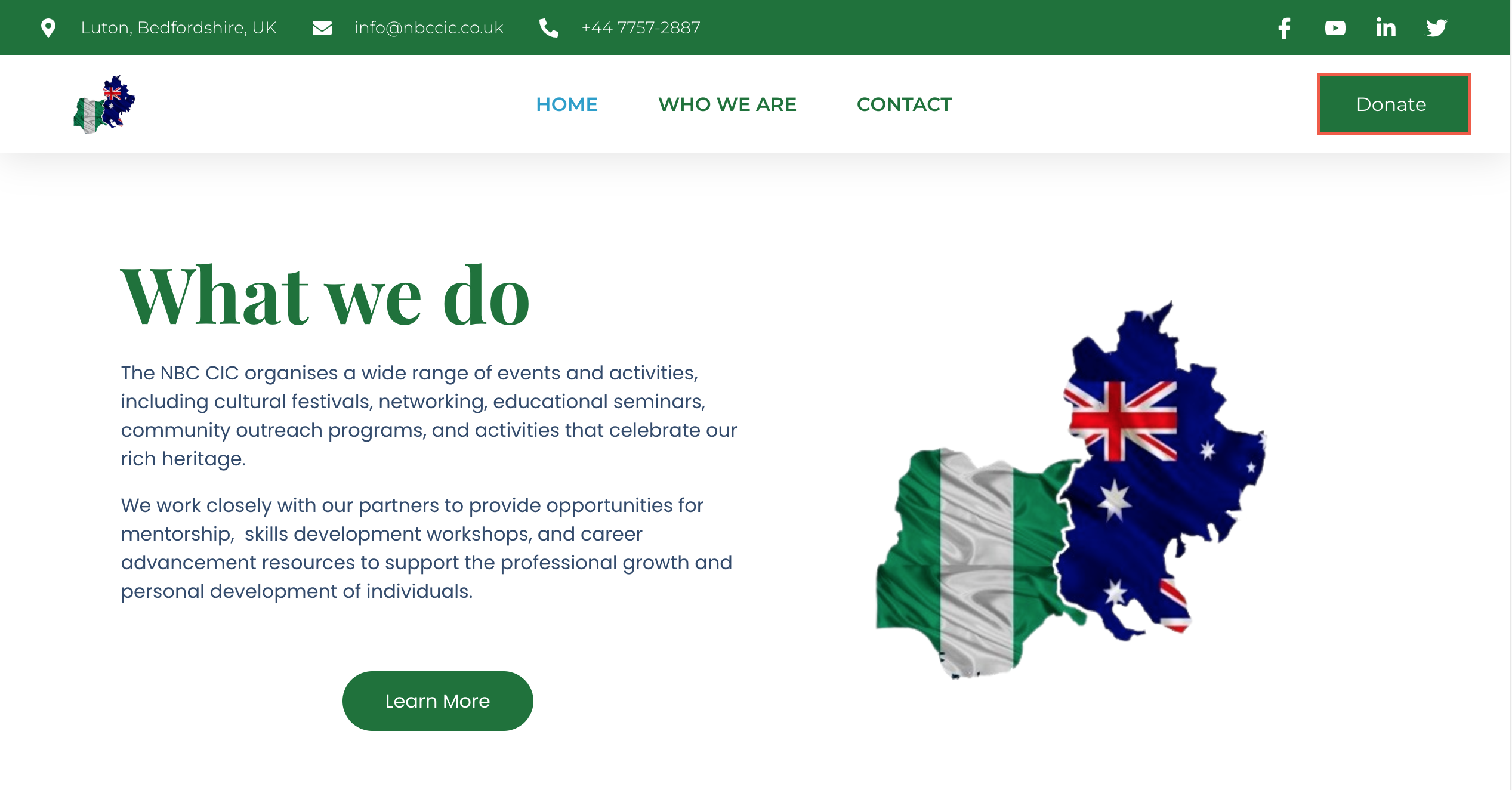 Nigeria Bedfordshire Community website homepage screenshot