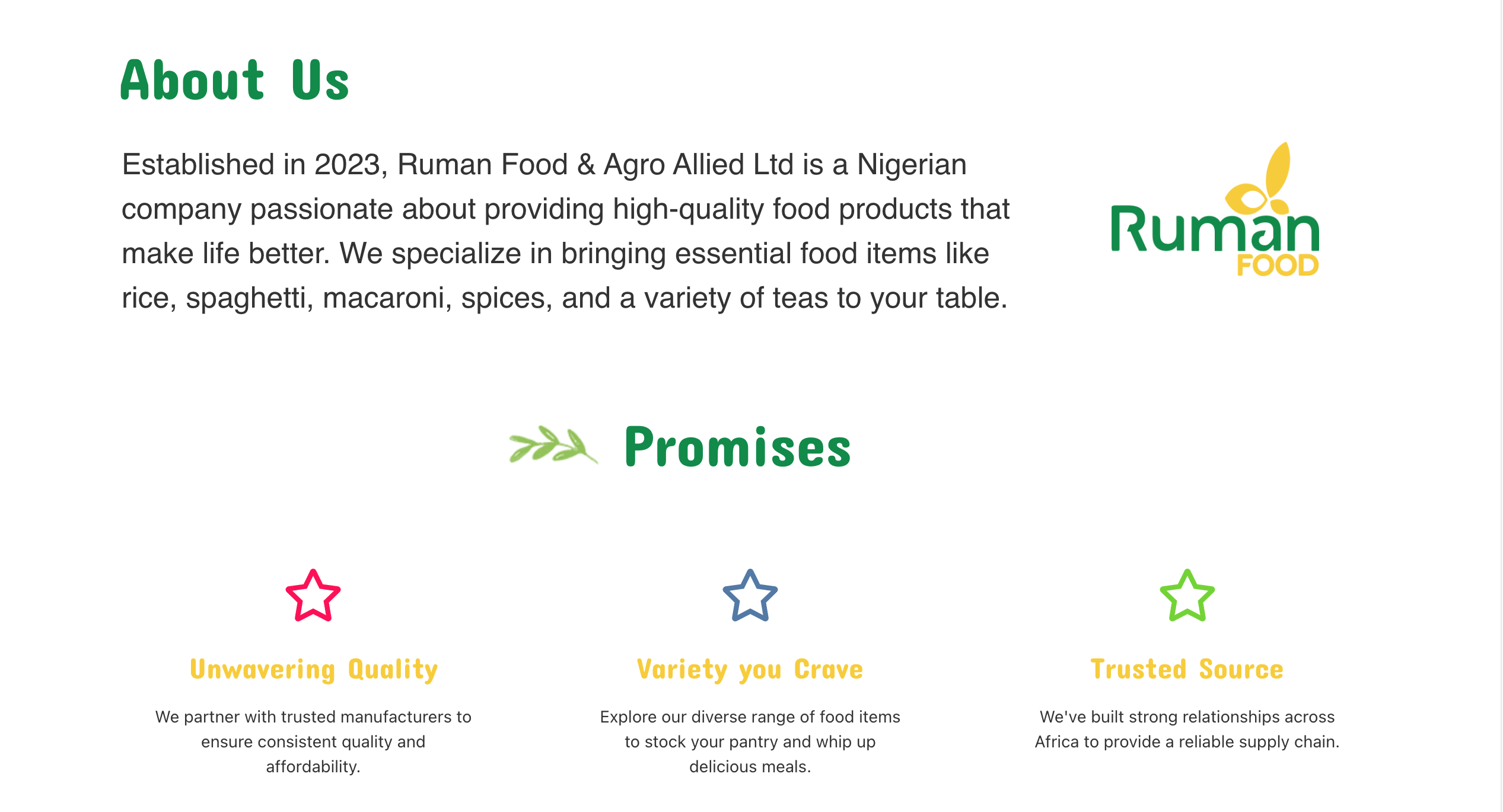 Ruman Food website homepage screenshot