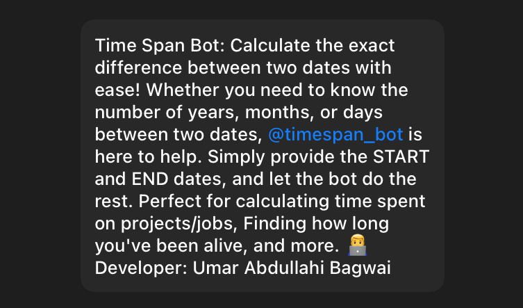 Time Span bot on telegram UI screenshot